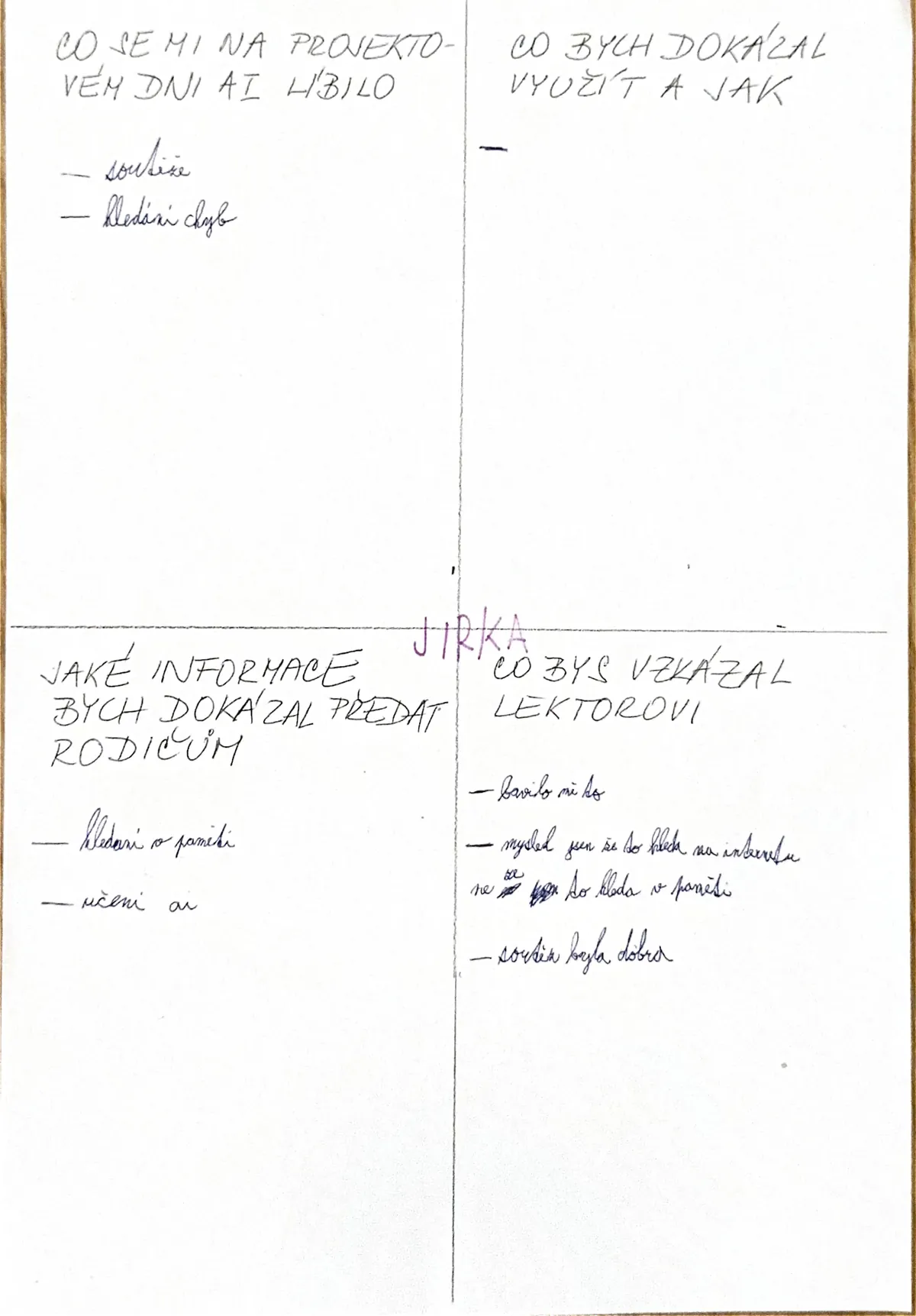 Ručně psané hodnocení žáka 5